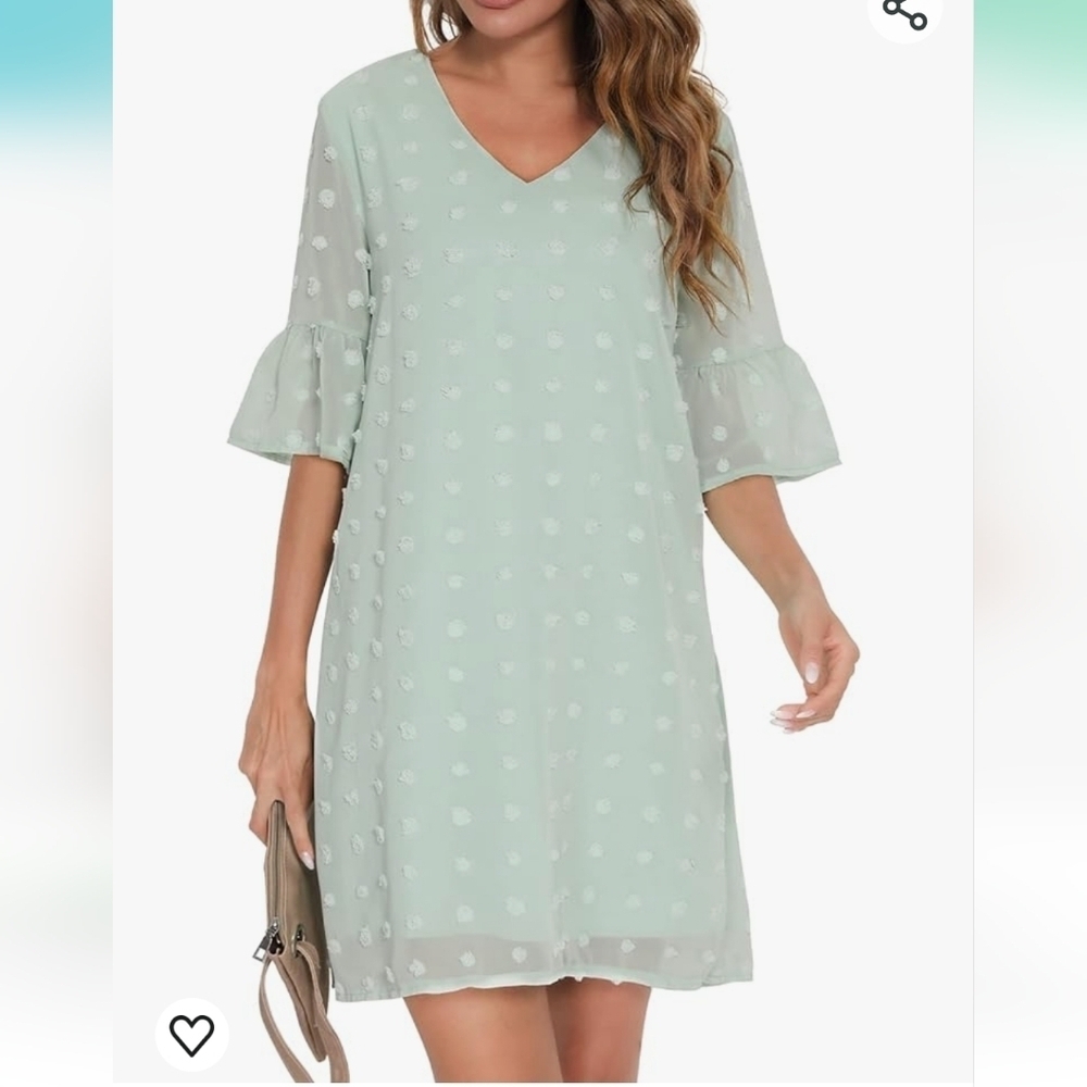 ⭐️40% Off⭐️ Mint Chiffon Polka Dot Shift Dress